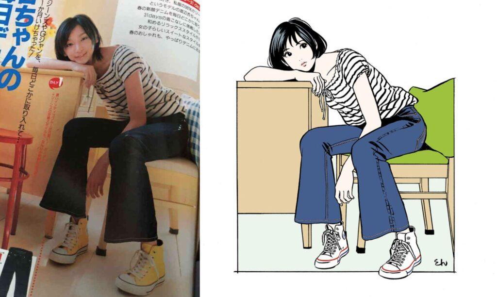 Comparaison d'une illustration pour EDWIN avec une photo de jean Levi's