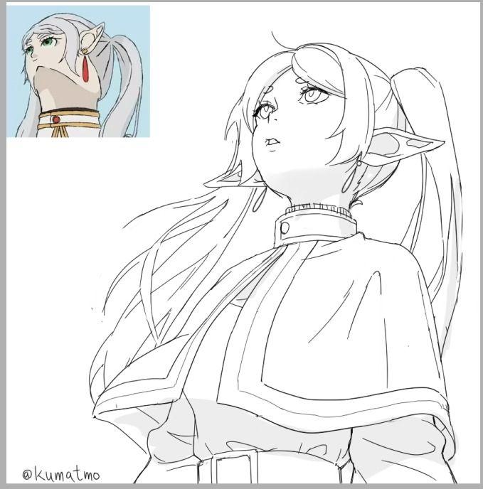 Exemple d'un mème populaire basé sur le dessin de Frieren déformée