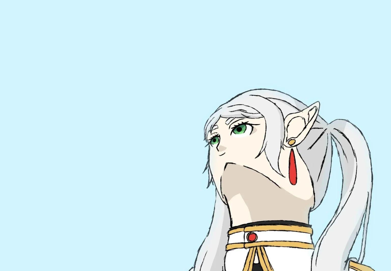 Le dessin original de Frieren déformée par SpaceDev1, à l'origine du mème viral