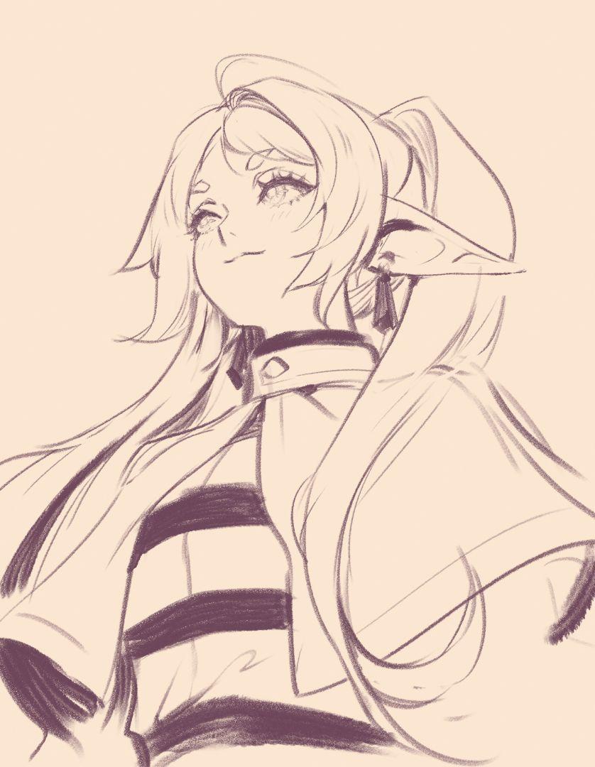 Représentation humoristique de Frieren avec l'angle de dessin viral